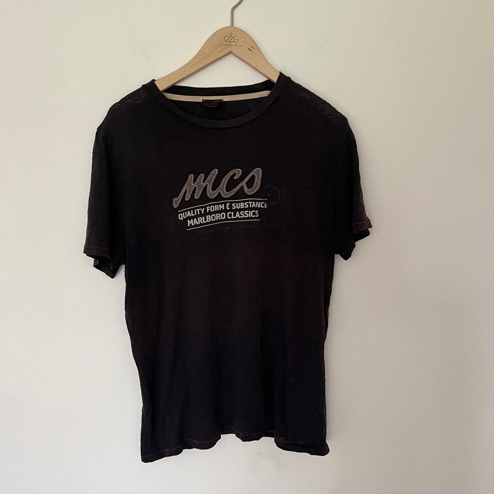 Vintage Marlboro Classics MCS Mens T-Shirt Large Black Slub Contrast Stitch